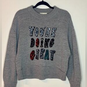 Alice & Olivia Women’s You’re Doing Great Sequined Sweater, Gray, Size Large